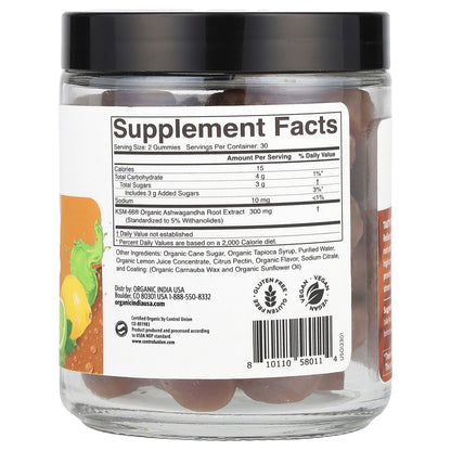 Organic India, Organic Ashwagandha Gummies, Lemon Lime, 60 Gummies (150 mg Per Gummy)