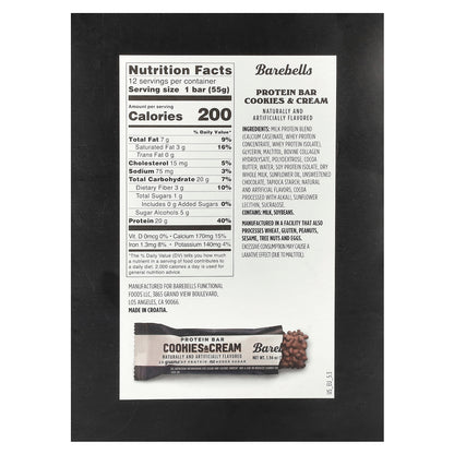 Barebells, Protein Bar, Cookies & Cream, 12 Bars, 1.94 oz (55 g) Each