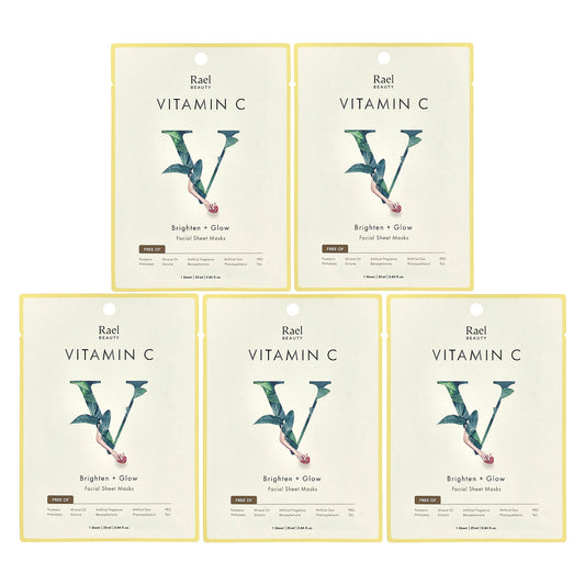 Rael, Vitamin C, Brighten + Glow Facial Beauty Sheet Masks, 5 Sheets, 0.84 fl oz (25 ml) Each