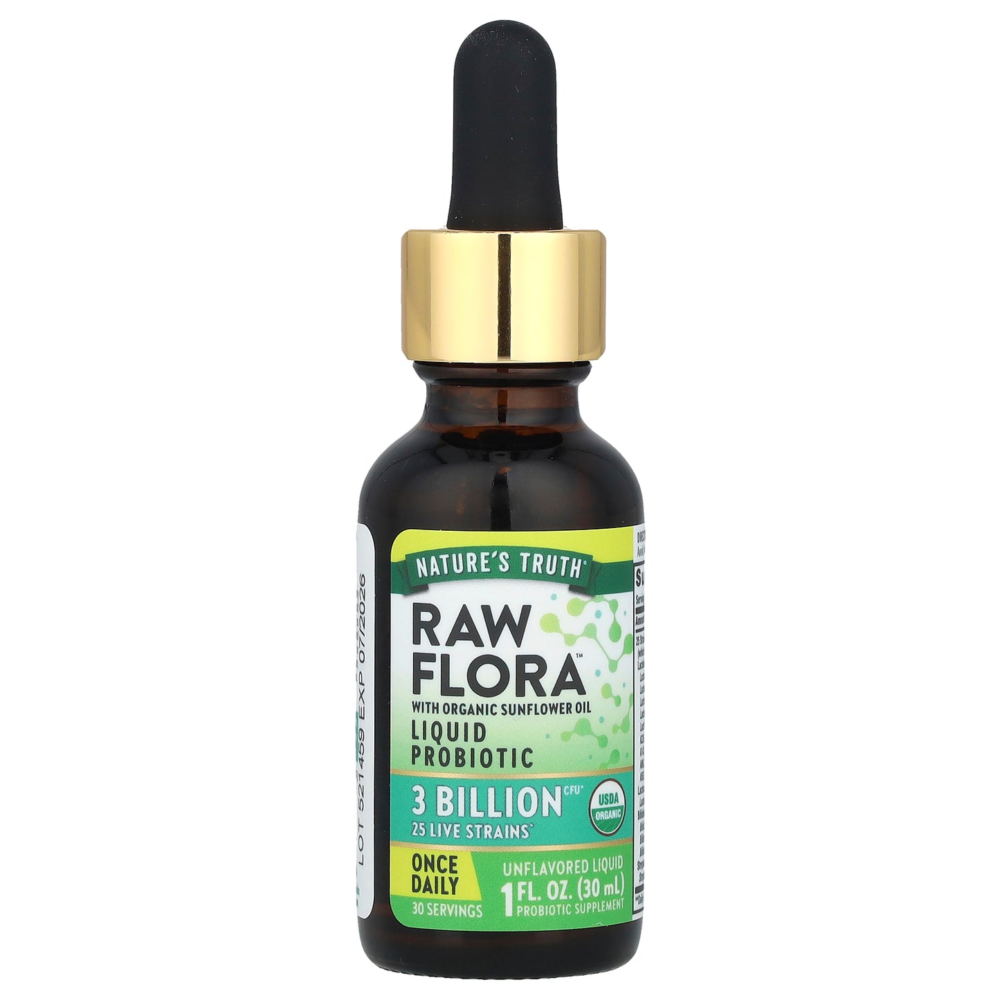 Nature's Truth, Raw Flora™ Liquid Probiotic, Unflavored, 3 Billion CFU, 1 fl oz (30 ml)