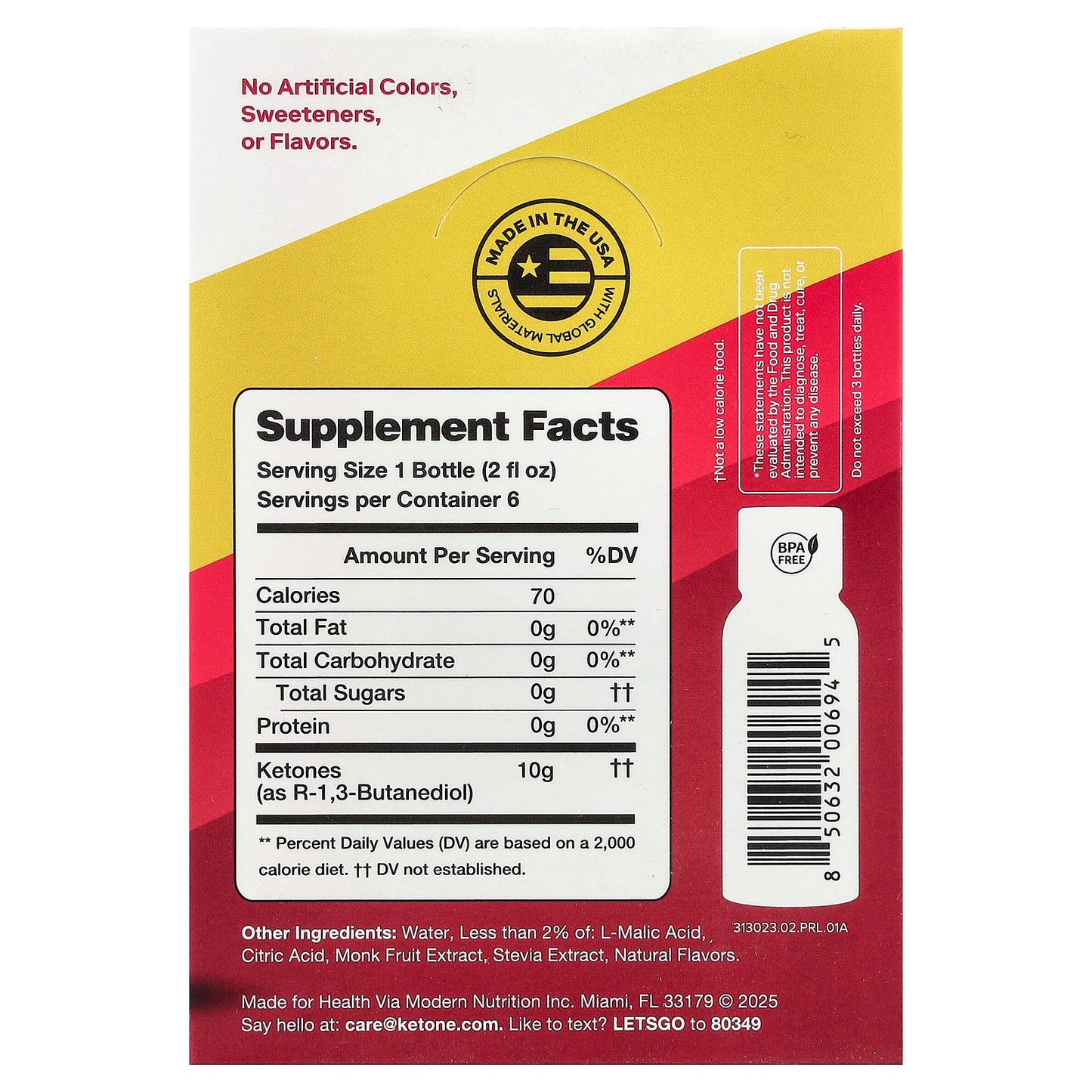 Ketone-IQ, Energy Shot, Raspberry Lemonade, Caffeine Free, 6 Bottles, 2 fl oz (59 ml) Each