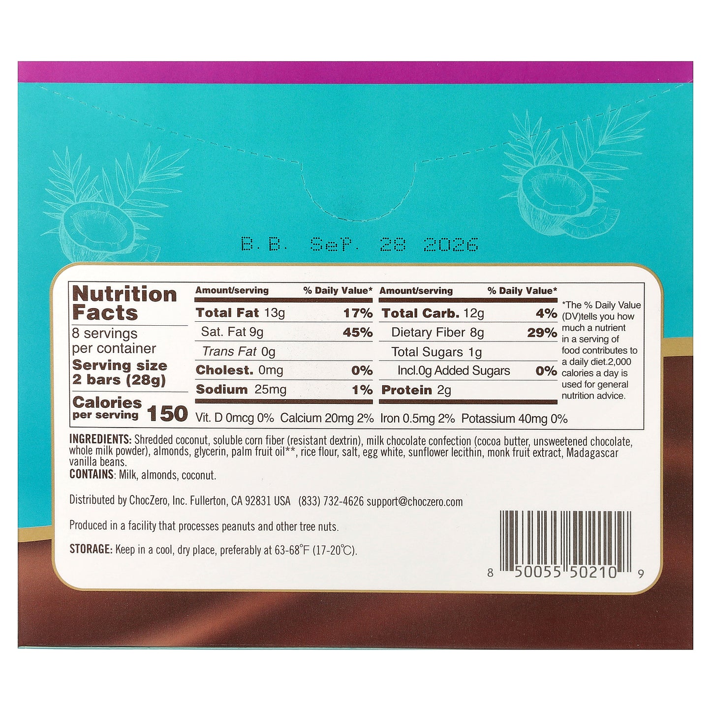 ChocZero, Oasis Candy Bar, Milk, Shredded Coconut & Almonds, 16 Individually Wrapped Mini Bars, 0.5 oz (14 g) Each