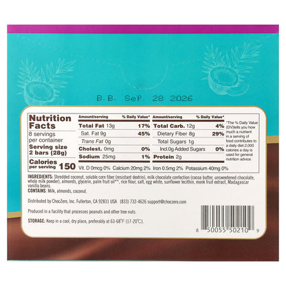 ChocZero, Oasis Candy Bar, Milk, Shredded Coconut & Almonds, 16 Individually Wrapped Mini Bars, 0.5 oz (14 g) Each