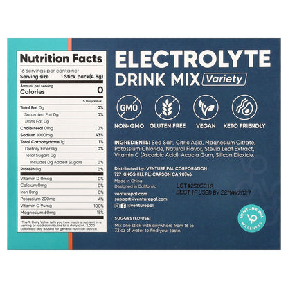 Venture Pal, Electrolyte Drink Mix, Variety, 16 Stick Packs, 0.17 oz (4.8 g) Each