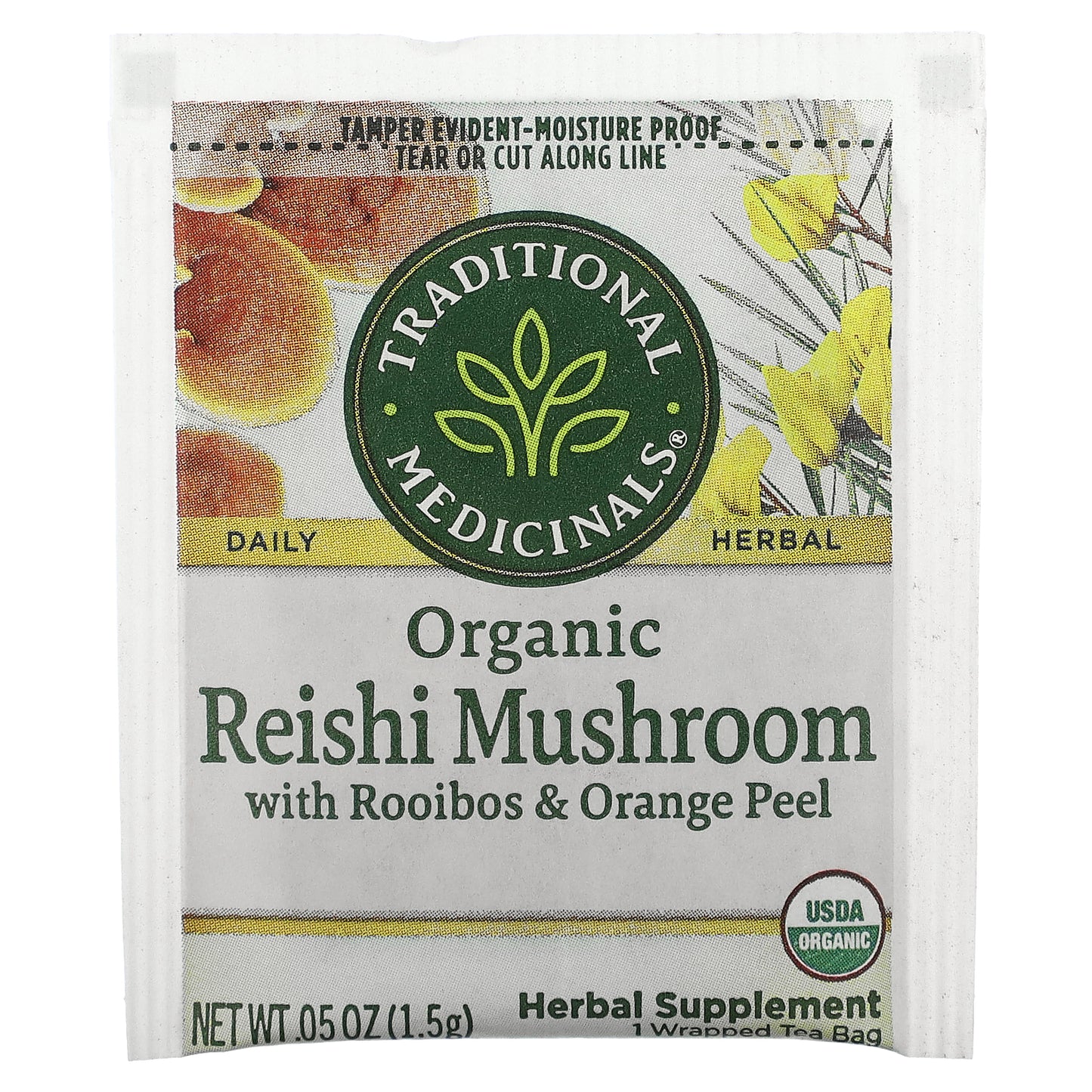 Traditional Medicinals, Organic Reishi Mushroom with Rooibos & Orange Peel, Caffeine Free, 16 Wrapped Tea Bags, 0.85 oz (24 g)