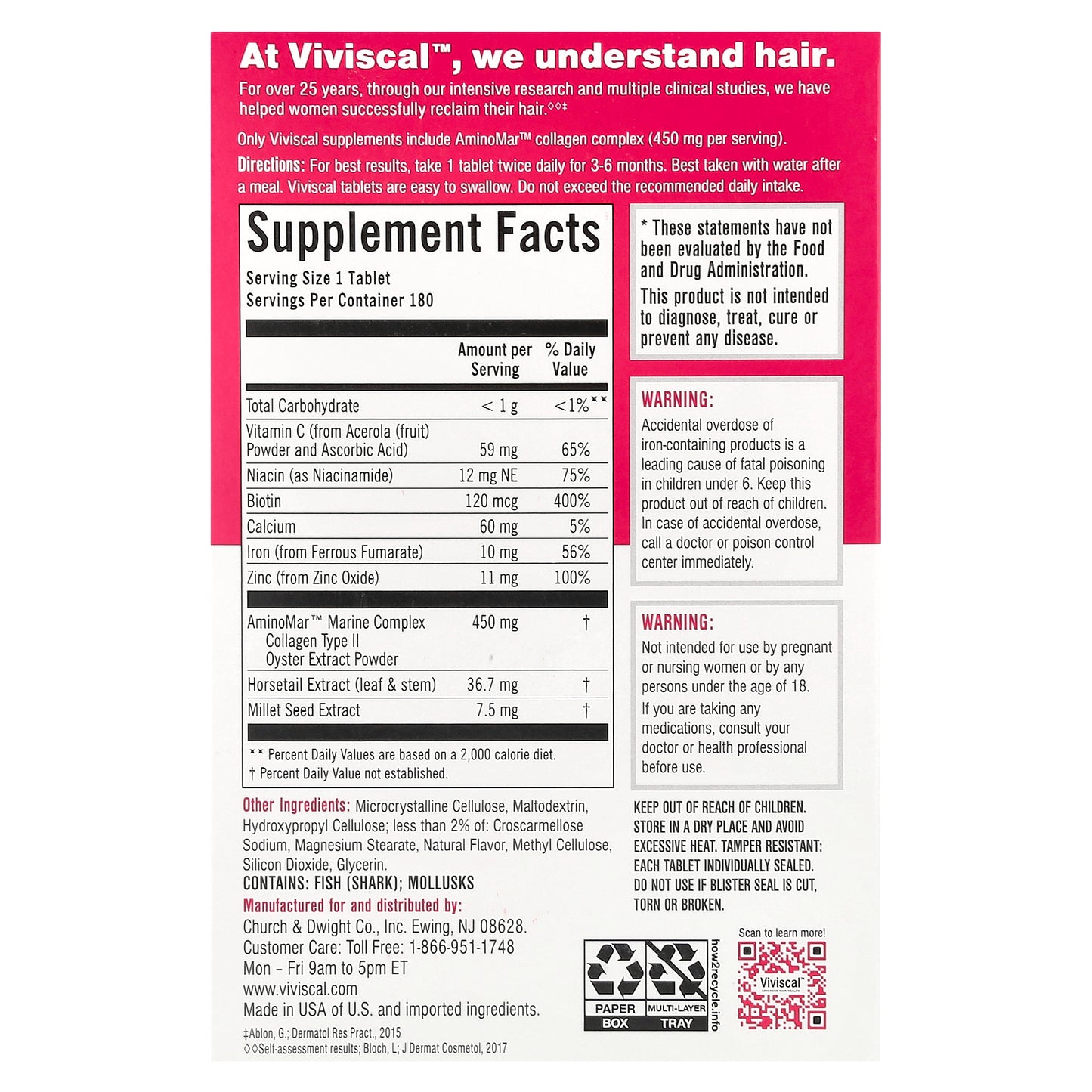 Viviscal, Hair Growth Supplement, 180 Tablets