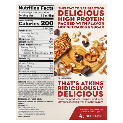Atkins, High Protein Bar, Chocolate Peanut Butter Pretzel, 4 Bars, 1.69 oz (48 g) Each