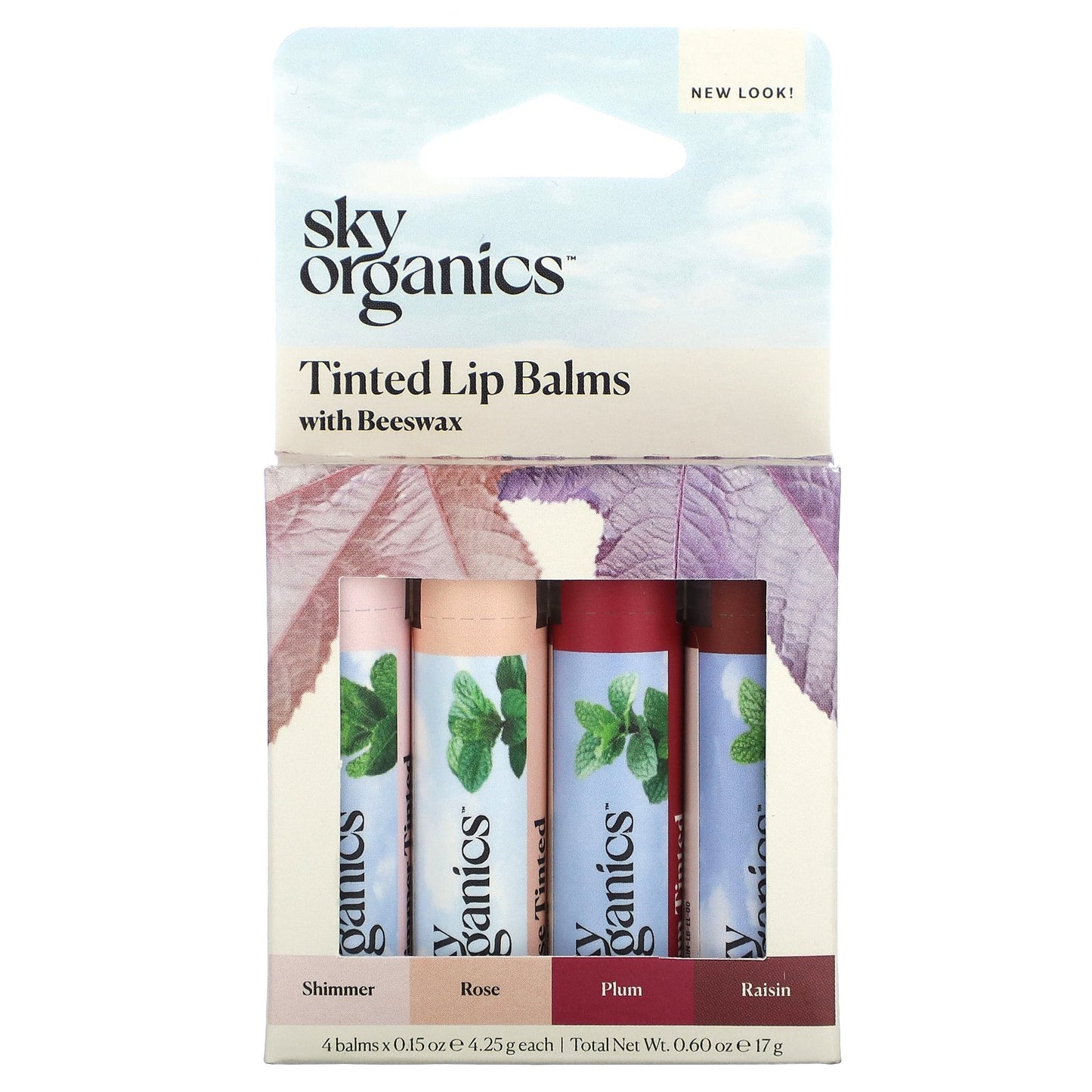 Sky Organics, Tinted Lip Balms with Beeswax, 4 Balms, 0.15 oz (4.25 g) Each