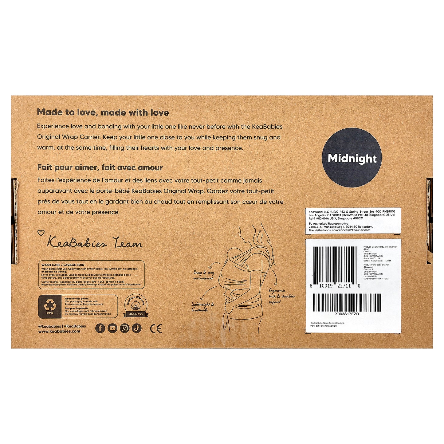 KeaBabies, Original Baby Wrap Carrier, For Babies 0-36 Months, Midnight, 1 Count