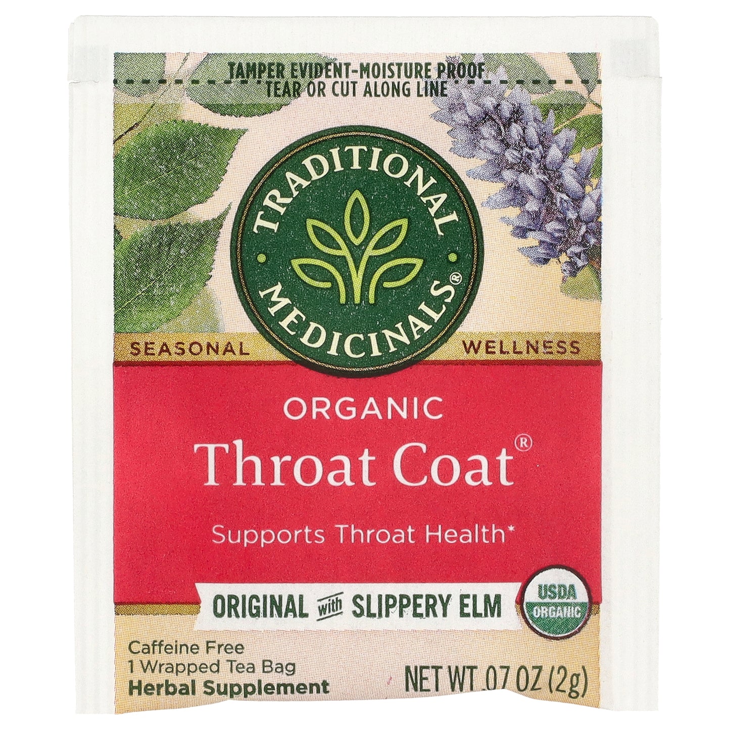 Traditional Medicinals, Organic Throat Coat®, Original with Slippery Elm, Caffeine Free, 48 Wrapped Tea Bags, 3.38 oz (96 g)