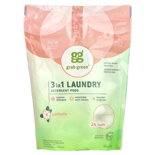 Grab Green, 3-in-1 Laundry Detergent Pods, Gardenia, 24 Loads, 13.5 oz (384 g)