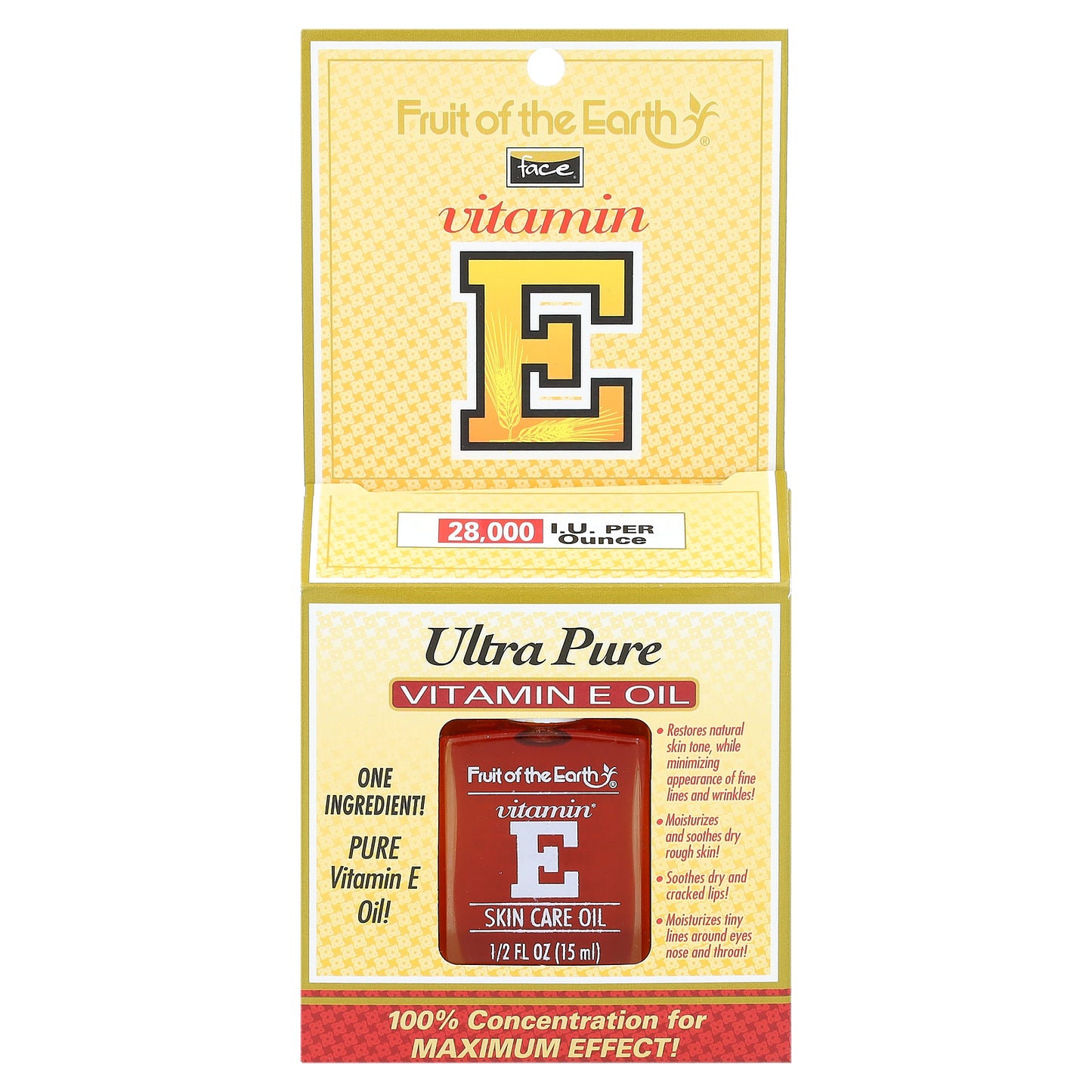 Fruit of the Earth, Face, Ultra Pure Vitamin E Oil, Unscented, 28,000 IU, 1/2 fl oz (15 ml)