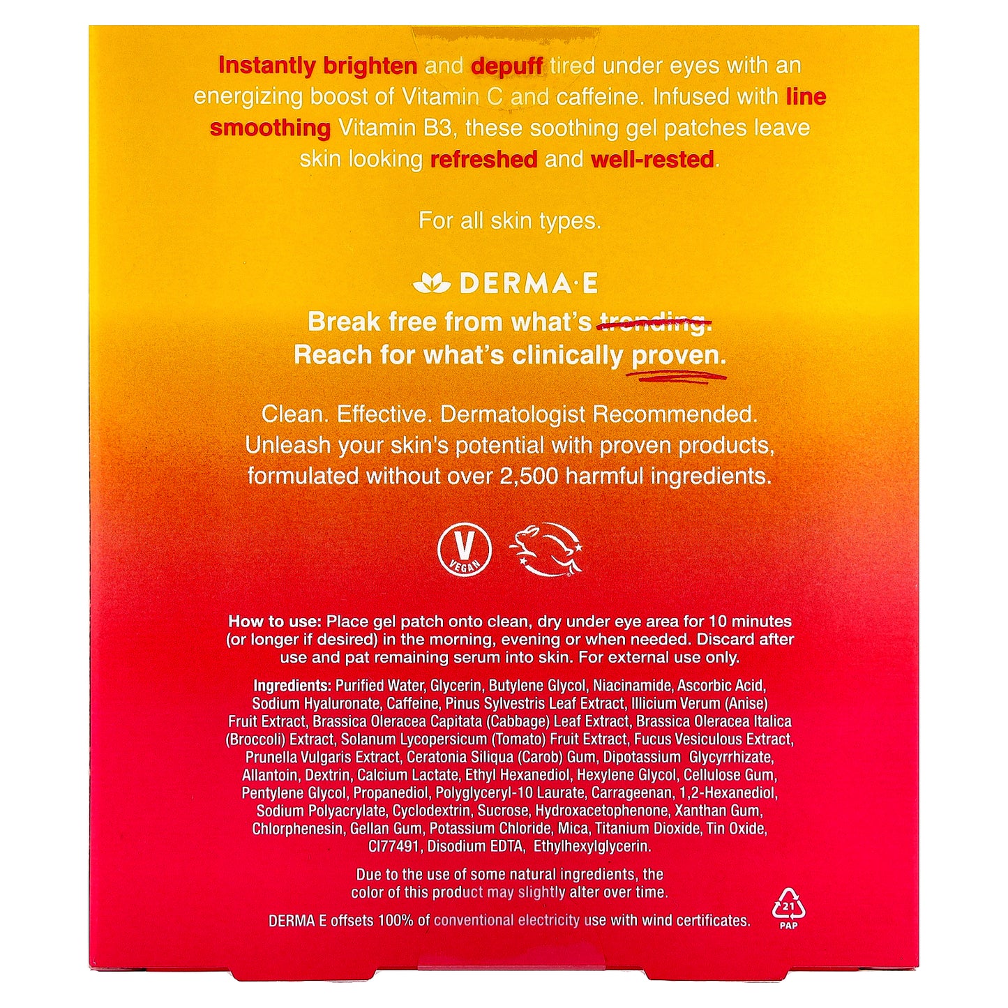 DERMA E, Vitamin C Bright Eyes Hydro Gel Patches, For All Skin Types, 5 Pack