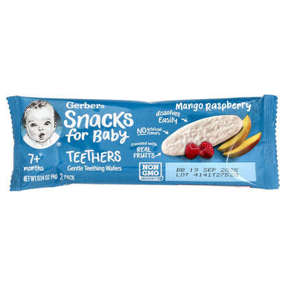 Gerber, Snacks for Baby, Teethers, Gentle Teething Wafers, 7+ Months, Mango Raspberry, 12 Individually Wrapped 2 Packs, 0.14 oz (4 g) Each