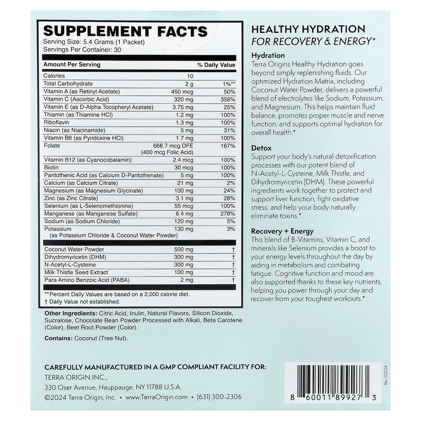 Terra Origin, Healthy Hydration+, Half N' Half Lemonade Iced Tea, 30 On The Go Packets, 0.19 oz (5.4 g) Each