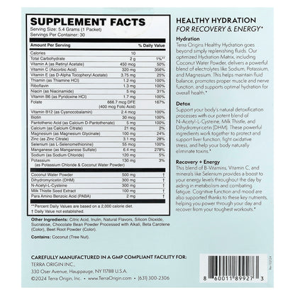 Terra Origin, Healthy Hydration+, Half N' Half Lemonade Iced Tea, 30 On The Go Packets, 0.19 oz (5.4 g) Each