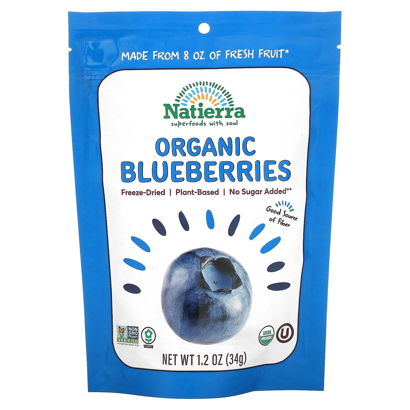 Natierra, Organic Freeze-Dried Blueberries, 1.2 oz (34 g)