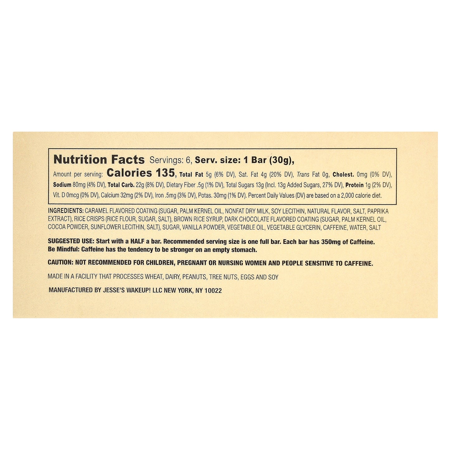 Jesse's WAKEUP!, Rice Crisp Bars, Caramel , 6 Pack, 1.06 oz (30 g) Each