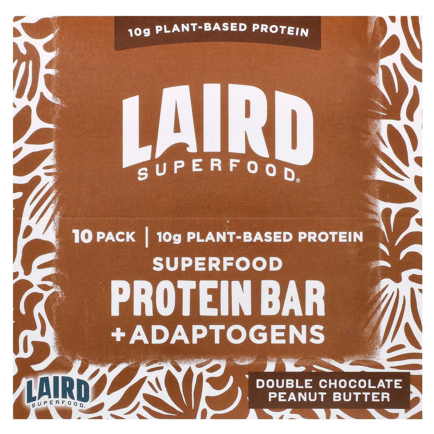 Laird Superfood, Superfood Protein Bar + Adaptogens, Double Chocolate Peanut Butter  , 10 Bars, 1.6 oz (45 g) Each