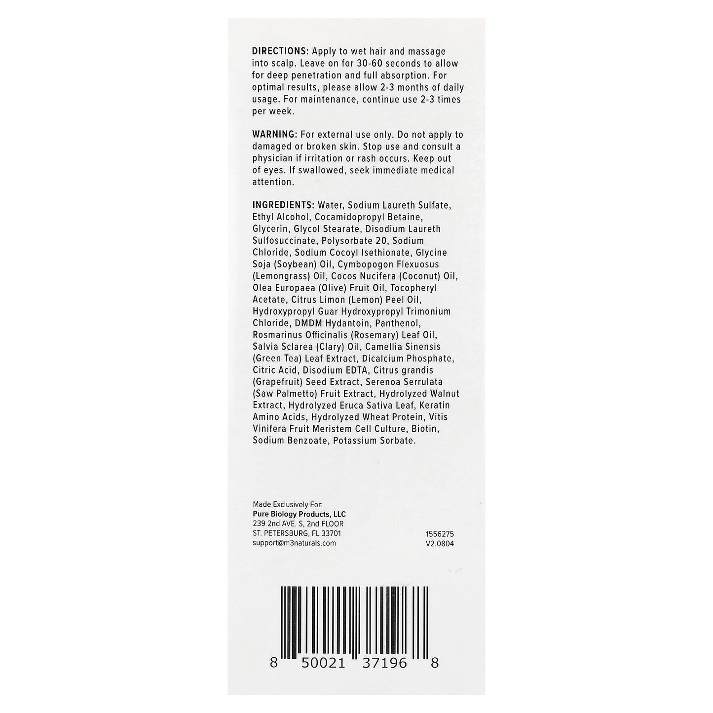 Pure Biology, RevivaHair™, Hair Strengthening & Thickening Shampoo, 8 fl oz (240 ml)