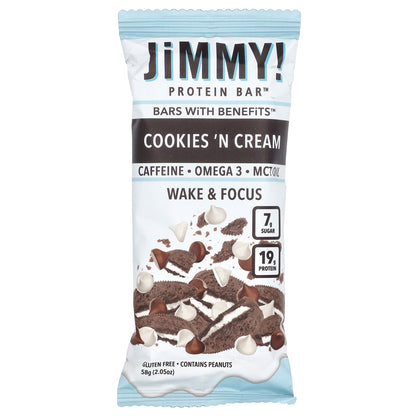 JiMMY!, Bars with Benefits, Protein Bar, Cookies 'N Cream, 4 Bars, 2.05 oz (58 g) Each