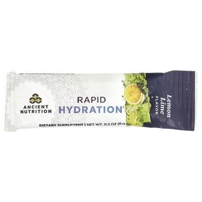 Ancient Nutrition, Rapid Hydration, Lemon Lime, 15 On-The-Go Stick Packs, 0.2 oz (6 g) Each
