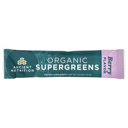 Ancient Nutrition, Organic Super Greens, Berry, 16 On-The-Go Stick Packs, 0.3 oz (7.5 g) Each