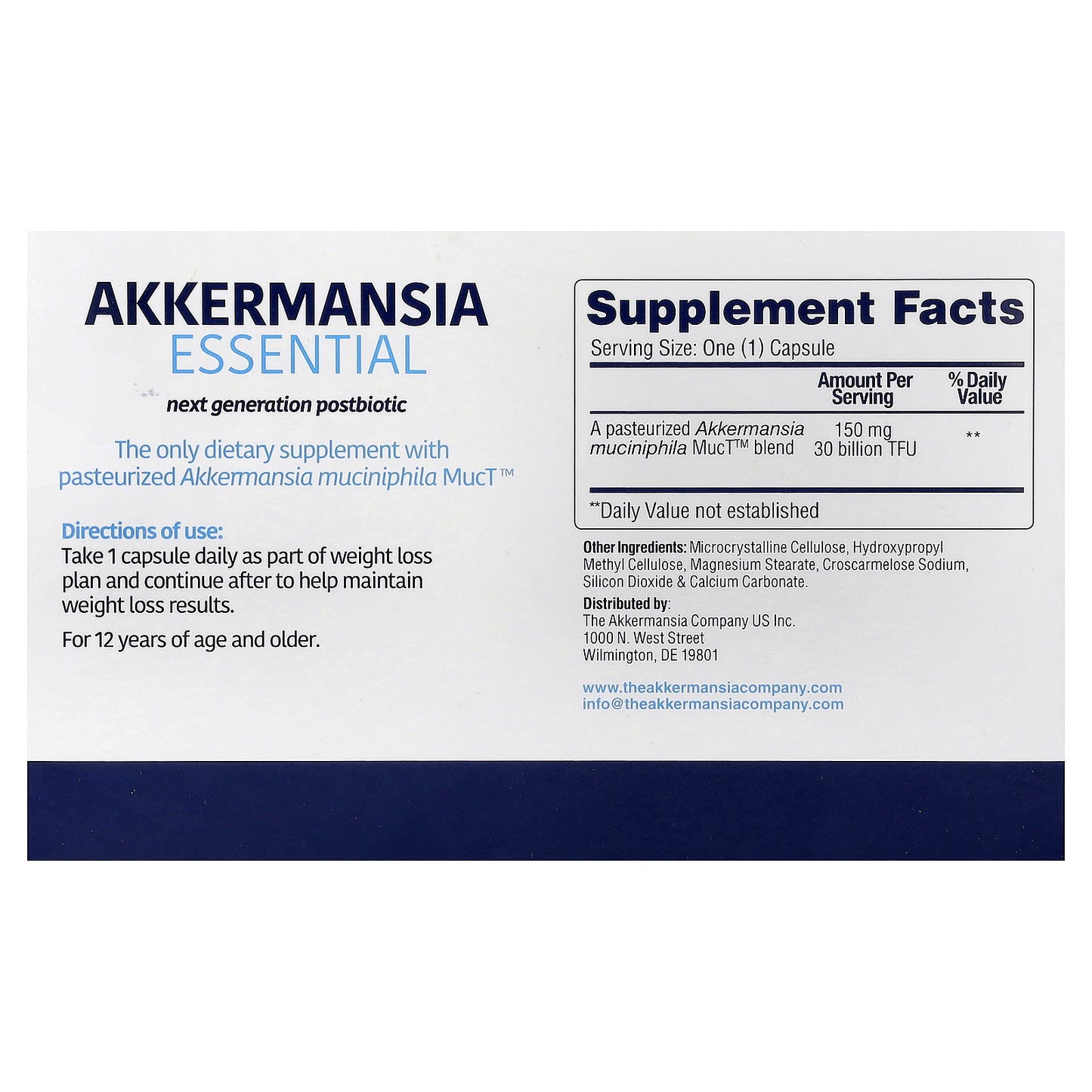 The Akkermansia Company, Akkermansia Essential, 30 Daily Capsules (150 mg per Capsule)
