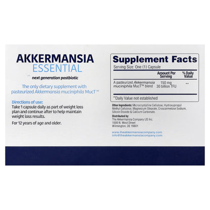 The Akkermansia Company, Akkermansia Essential, 30 Daily Capsules (150 mg per Capsule)