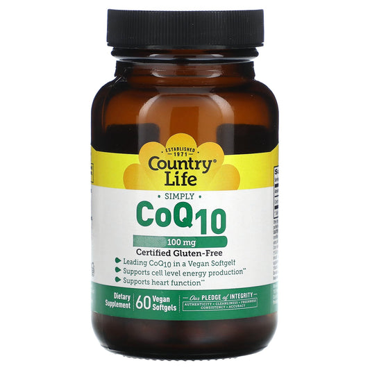 Country Life, Simply CoQ10, 100 mg, 60 Vegan Softgels