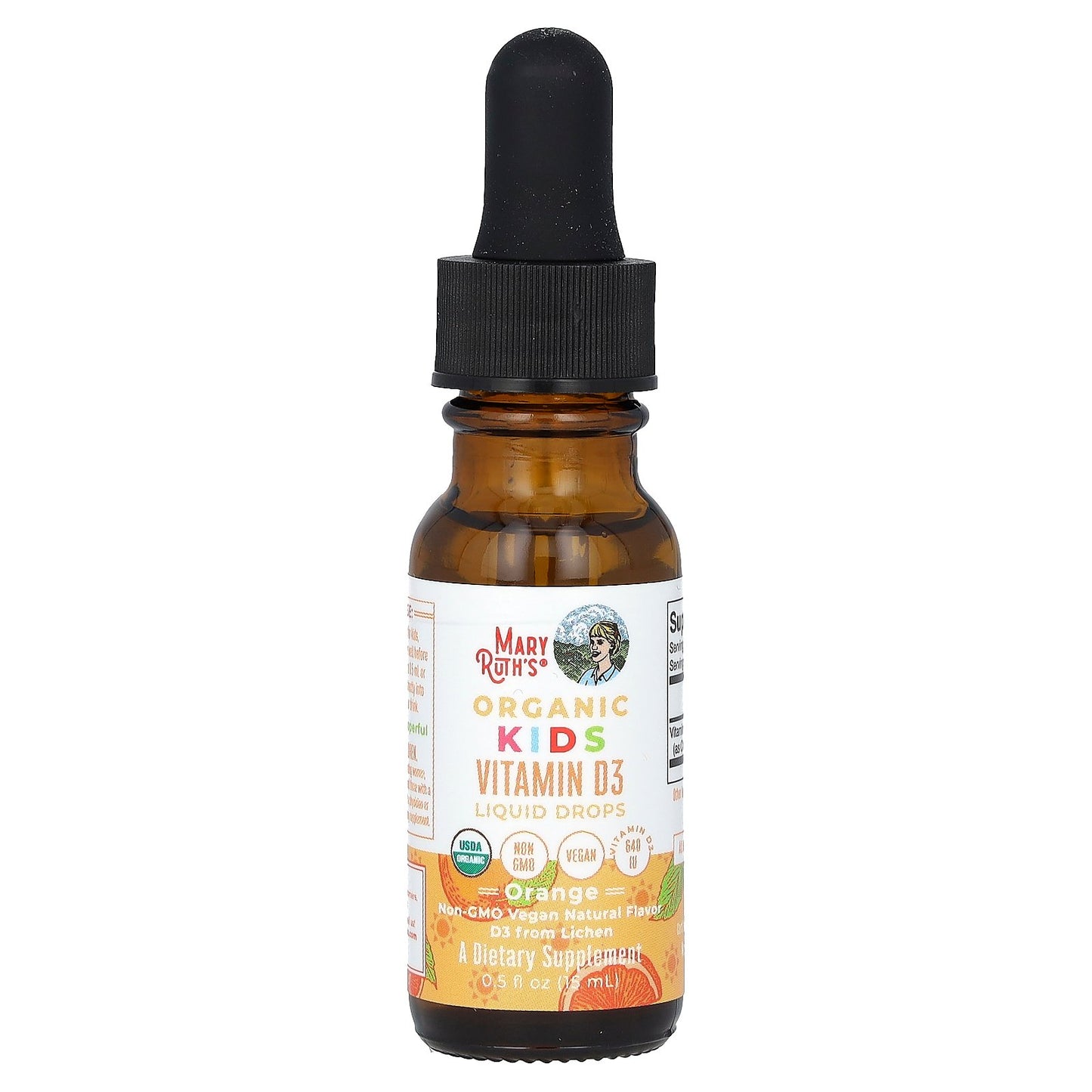 MaryRuth's, Organic Kids Vitamin D3 Liquid Drops, 4-13 Years, Orange, 640 U, 0.5 fl oz (15 ml)