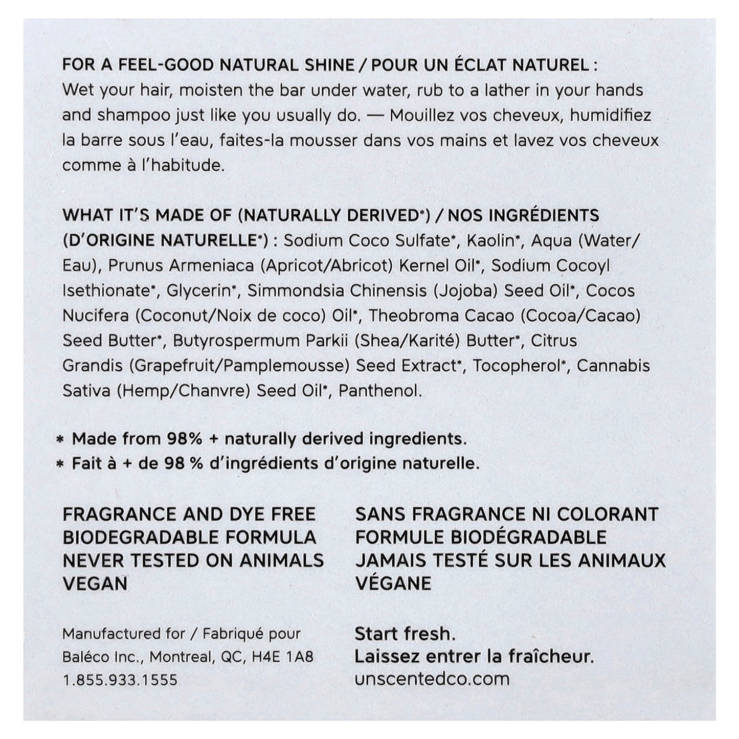 The Unscented Company, Shampoo Bar, For Fine to Wavy Hair Types, Fragrance Free, 2.3 oz (65 g)