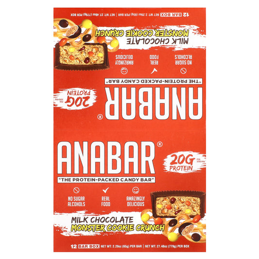 The Anabar, The Protein-Packed Candy Bar, Milk Chocolate Monster Cookie Crunch, 12 Bars, 2.29 oz (65 g) Each