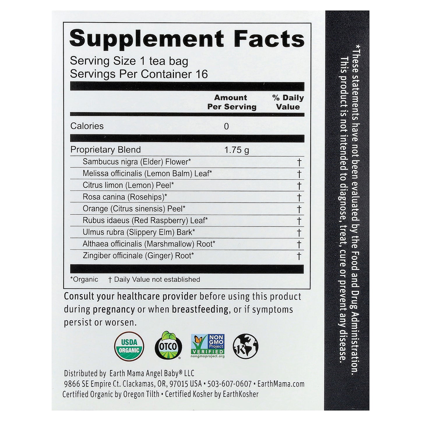 Earth Mama, Organics, 100% Organic Throat Soothie™ Tea, Caffeine Free, 16 Tea Bags, 0.98 oz (28 g)