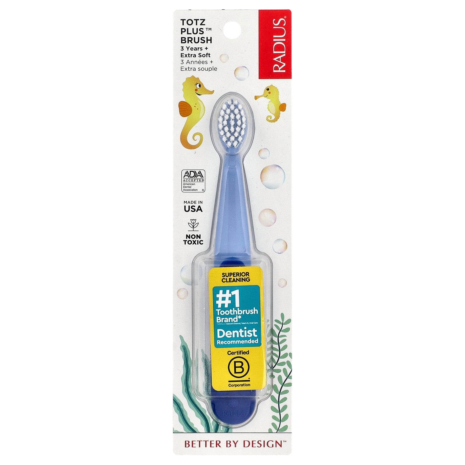 RADIUS, Totz Plus™ Brush, 3 Years +, Extra Soft, Blue, 1 Toothbrush