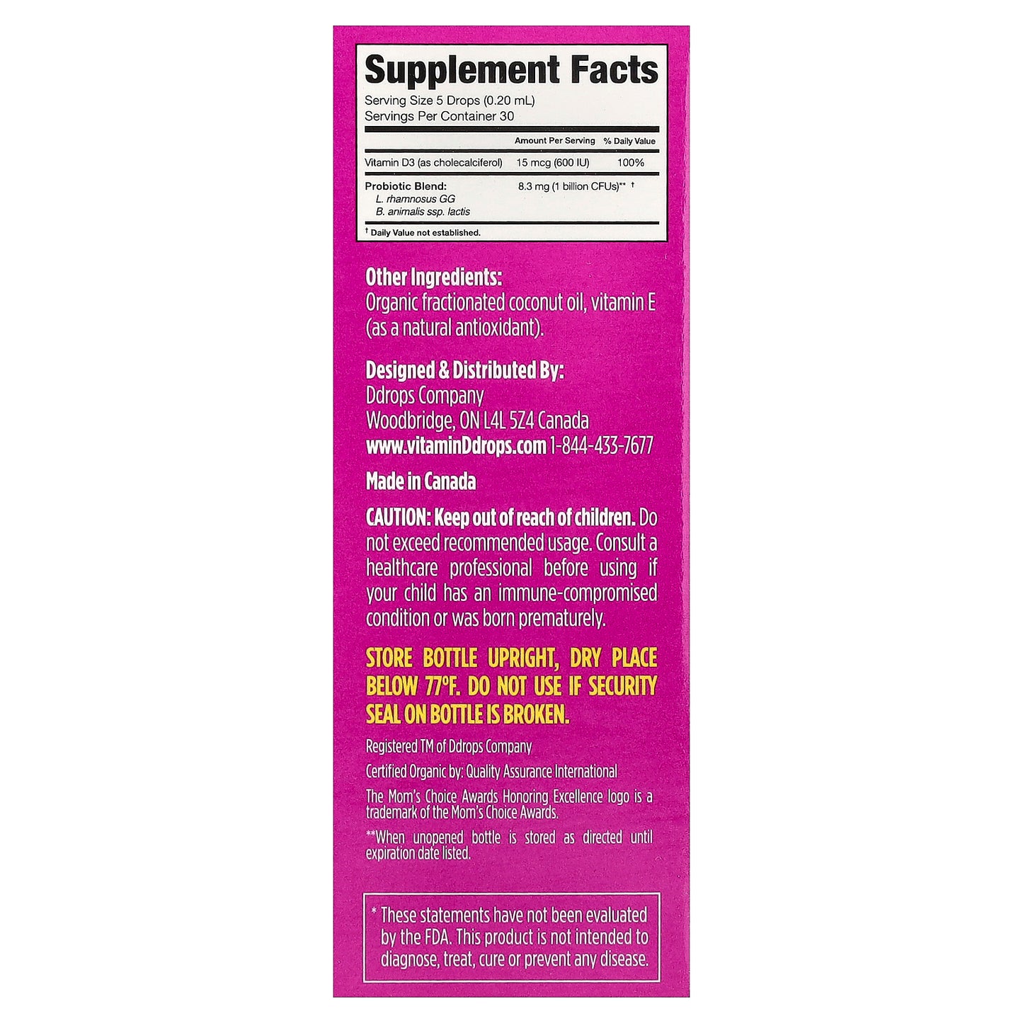 Kids Ddrops®, Organic Probiotic + Vitamin D Drops, For Ages 1 year+, 0.27 fl oz (8 ml)