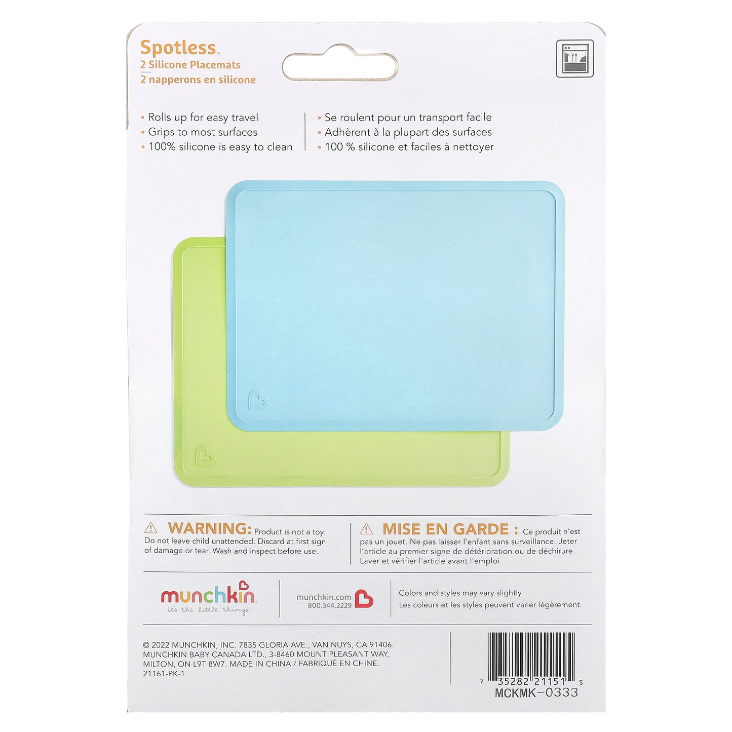 Munchkin, Spotless™, Silicone Placemats, 4 Months+, 2 Count