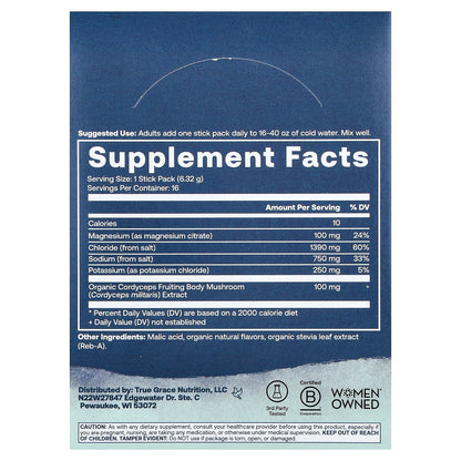 True Grace, ElectroMag™, Electrolyte Powder, Watermelon, 16 Stick Packs, 0.22 oz (6.32 g) Each