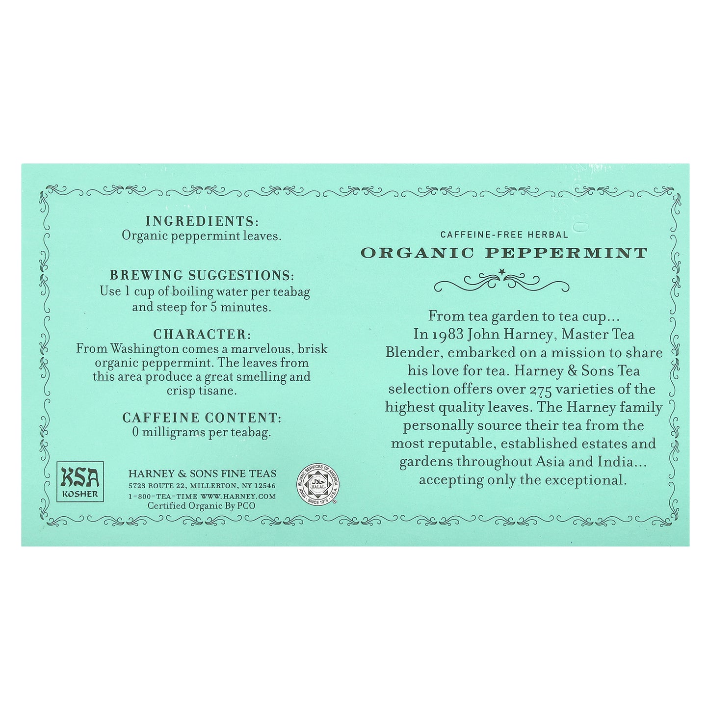 Harney & Sons, Organic Peppermint Herbal Tea, Caffeine-Free, 50 Tea Bags, 1.76 oz (50 g)