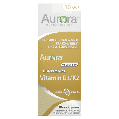 Aurora Nutrascience, Liposomal Vitamin D3/K2, 10 Packets, 0.68 fl oz (20 ml) Each