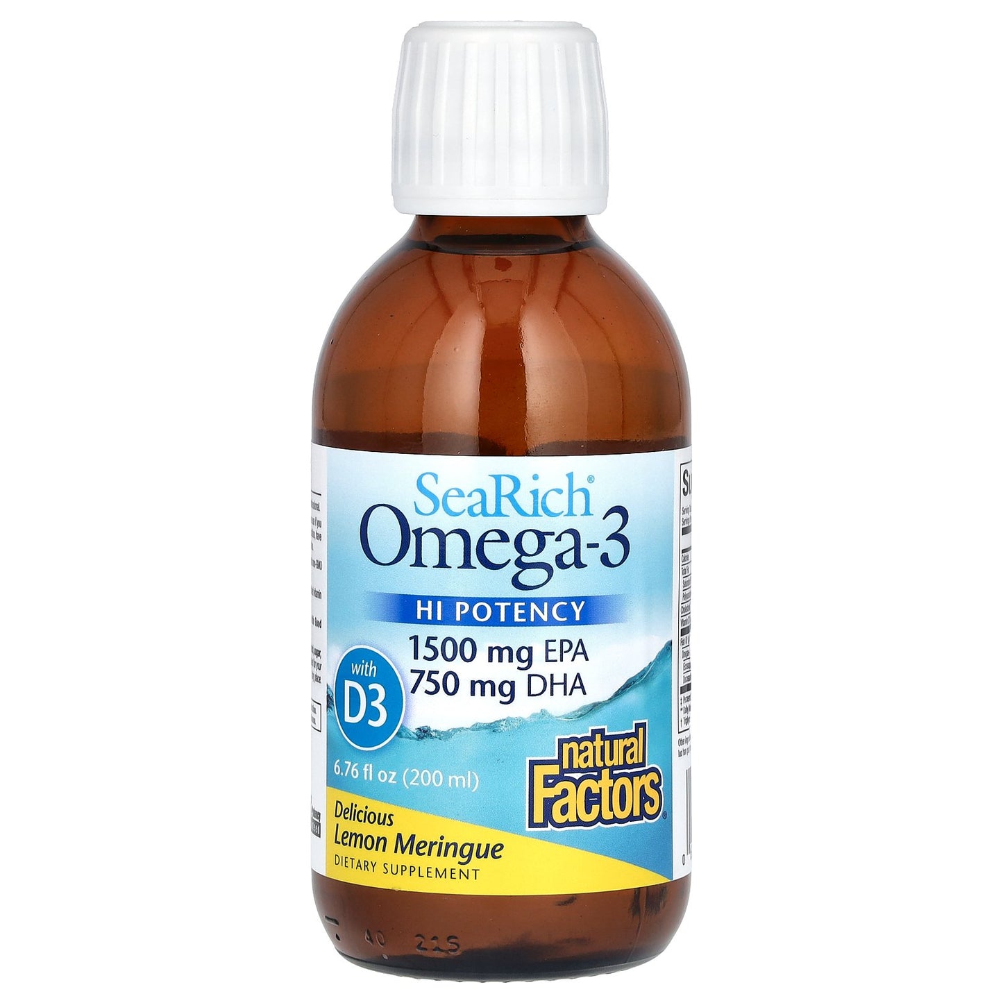 Natural Factors, SeaRich Omega-3 with Vitamin D3, HI Potency, Delicious Lemon Meringue, 6.76 fl oz (200 ml)