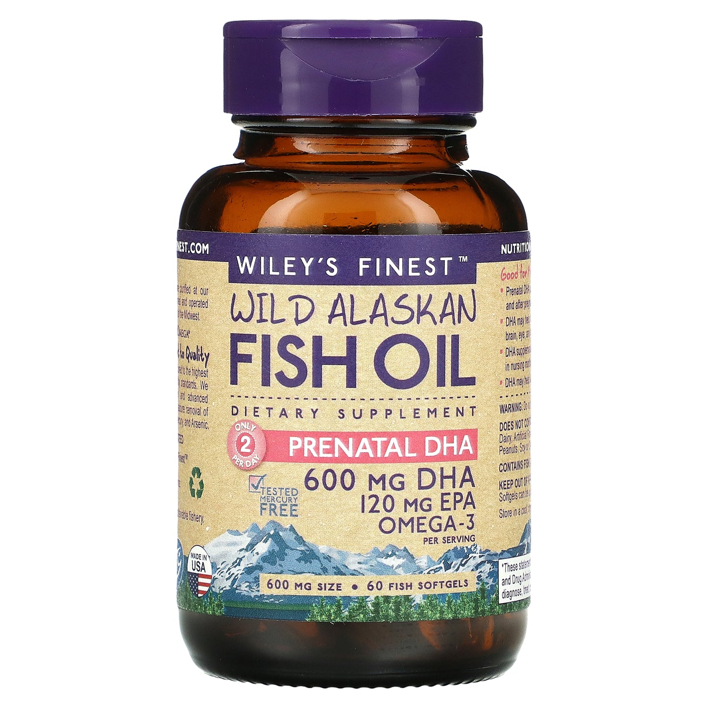 Wiley's Finest, Wild Alaskan Fish Oil, Prenatal DHA, 60 Softgels