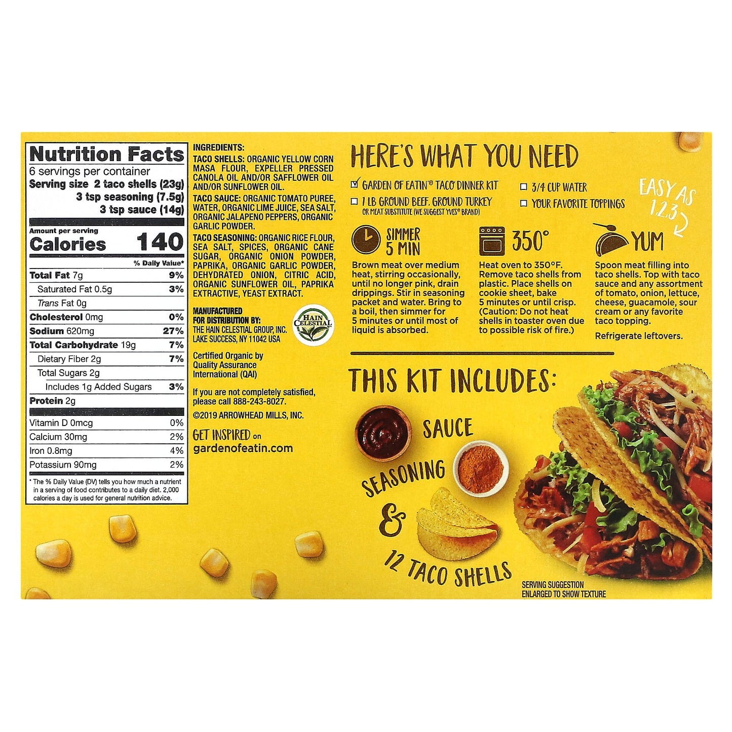 Garden of Eatin', Yellow Corn Taco Kit, 9.4 oz (267 g)