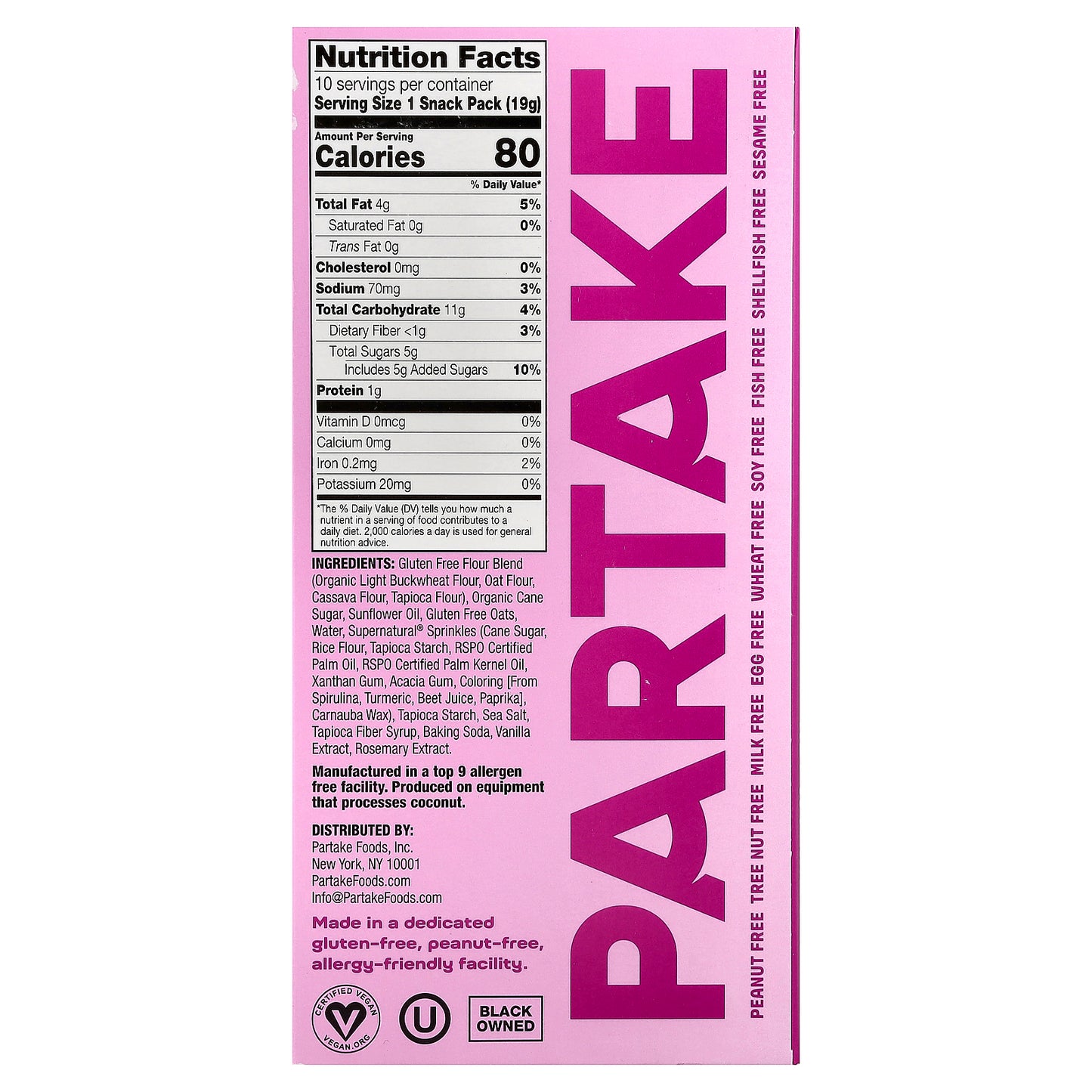 Partake, Crunchy Cookies, Confetti, 10 Snack Packs, 0.67 oz (19 g) Each