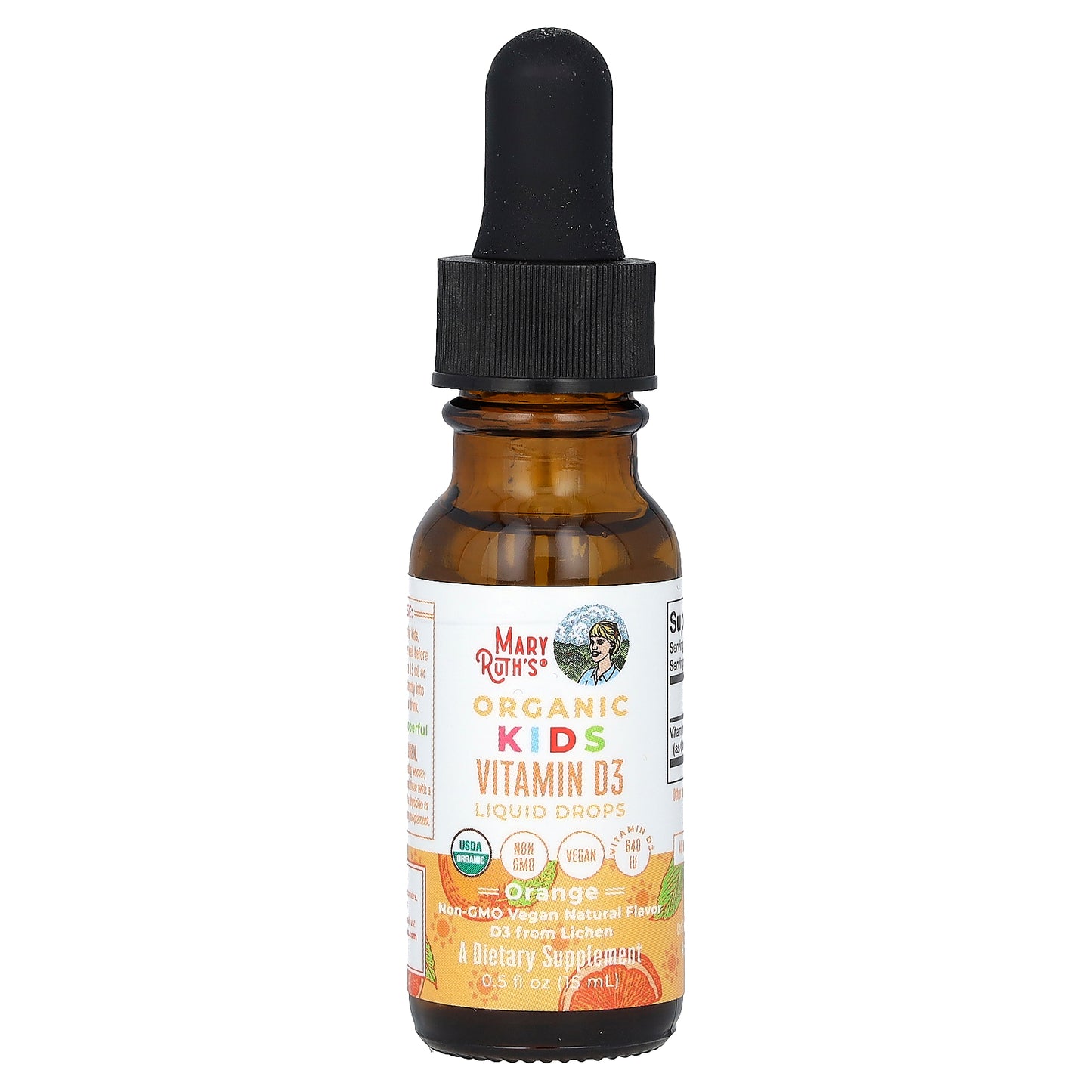 MaryRuth's, Organic Kids Vitamin D3 Liquid Drops, 4-13 Years, Orange, 640 IU, 0.5 fl oz (15 ml)