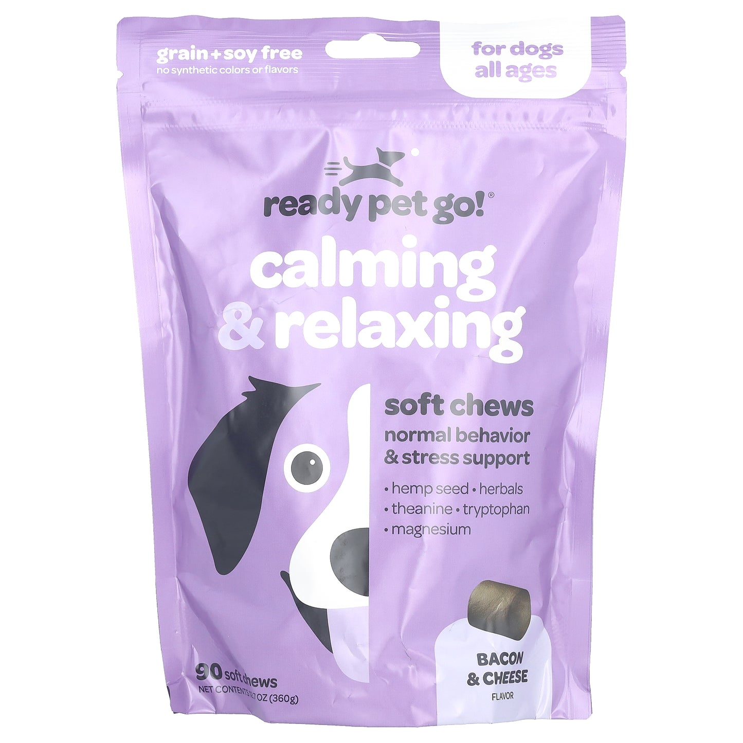 Ready Pet Go, Calming & Relaxing , For Dogs, All Ages, Bacon & Cheese, 90 Soft chews, 12.7 oz (360 g)