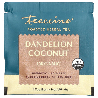 Teeccino, Roasted Herbal Tea, Dandelion Coconut, Caffeine Free, 25 Tea Bags, 5.3 oz (150 g)