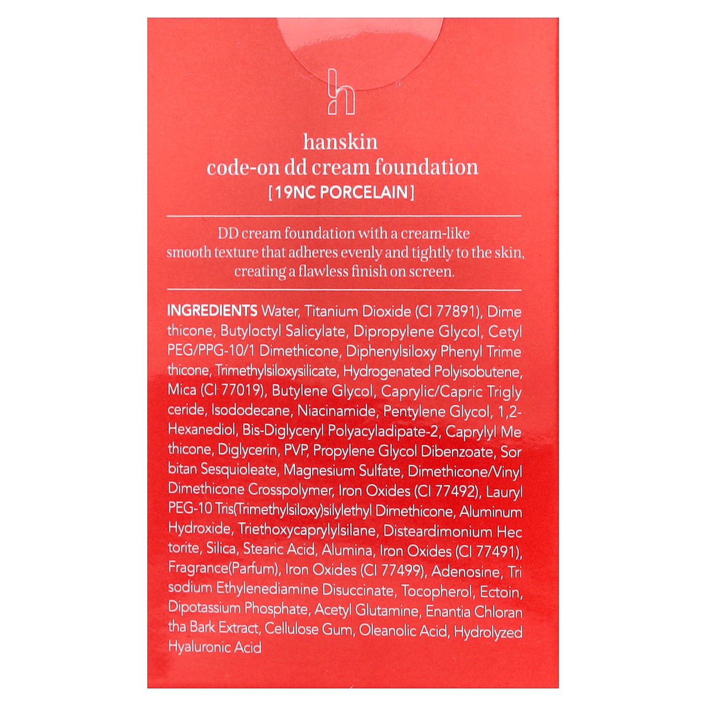 Hanskin, Code-On D.D Cream Foundation, 19NC Porcelain, 1.18 fl oz (35 ml)