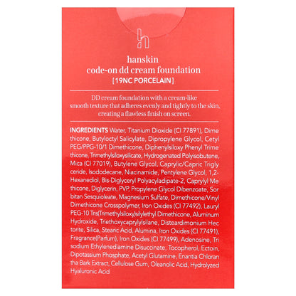 Hanskin, Code-On D.D Cream Foundation, 19NC Porcelain, 1.18 fl oz (35 ml)