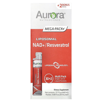 Aurora Nutrascience, Liposomal NAD+/Resveratrol, 32 Packets, 0.68 fl oz (20 ml) Each